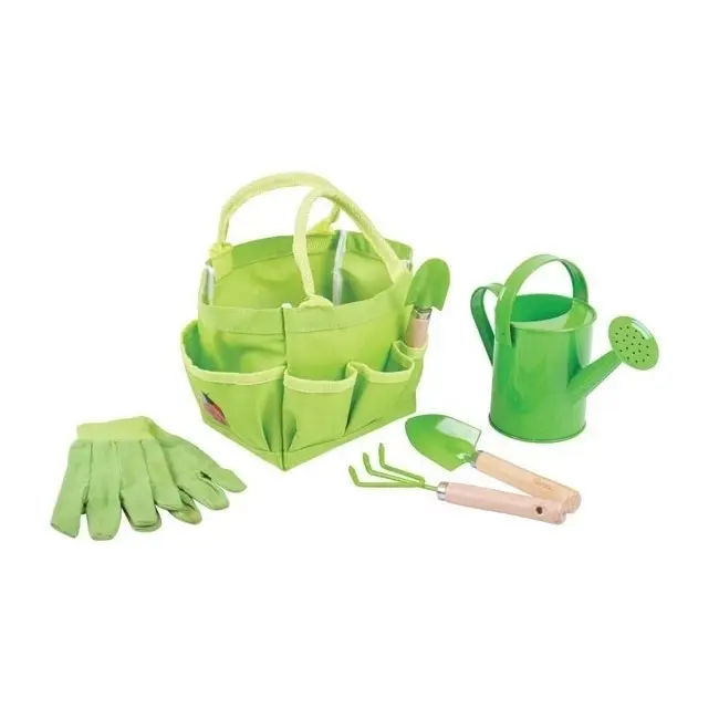 Bigjigs Toys Small Tote Bag w/ Garden Tools Kids/Children Sand Toy Green 3y+ - Toys & Games