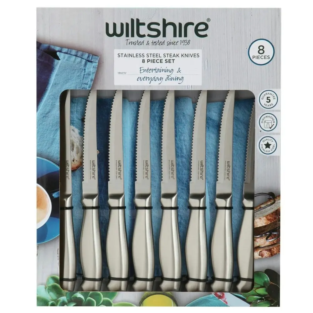 Wiltshire 8pc Stainless Steel Steak Knife Set 8 Piece | 12cm - Home & Garden