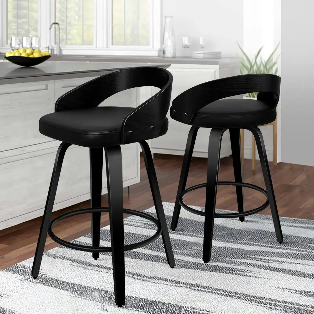Alfordson Set of 2 Caden Kitchen Wooden Bar Stools (ALL BLACK) - Shop Dining Chairs & Bar Stools