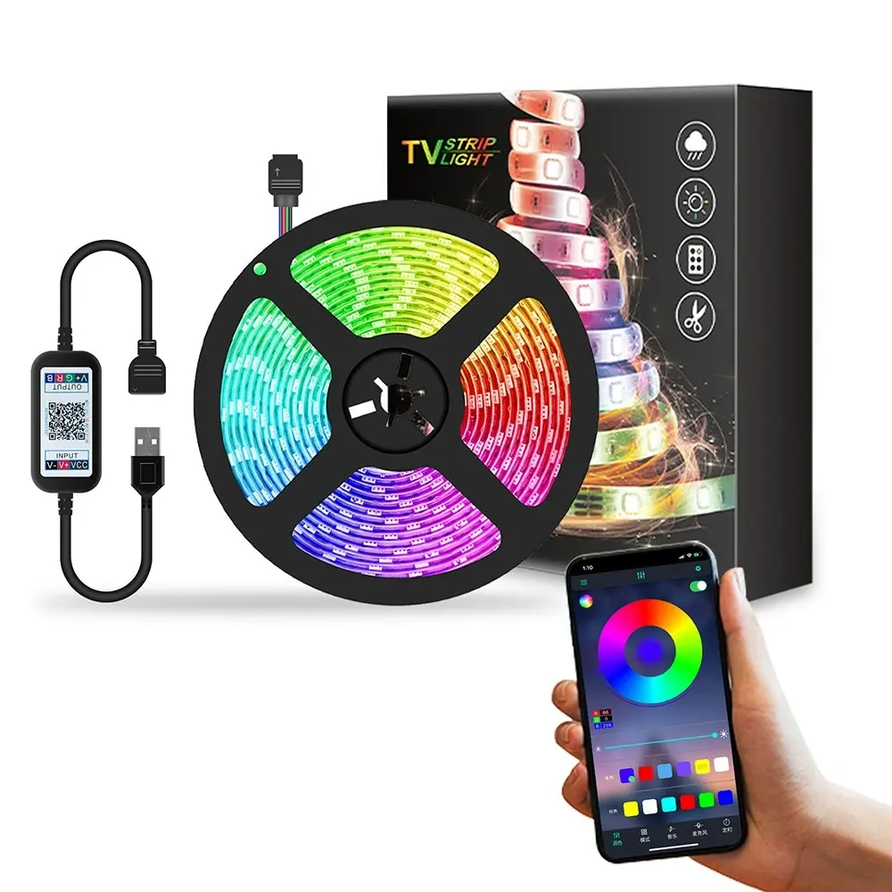 5050 RGB LED Strip Lights Bluetooth App Control and Music Sync for Home, Party - Home & Garden