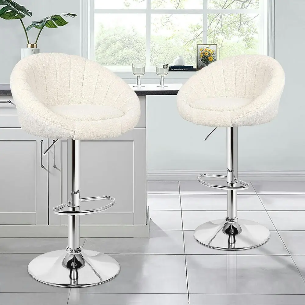 Alfordson 2x Bar Stools Gas Lift Sherpa Bar Chairs Kitchen Swivel Susan BEIGE - Furniture