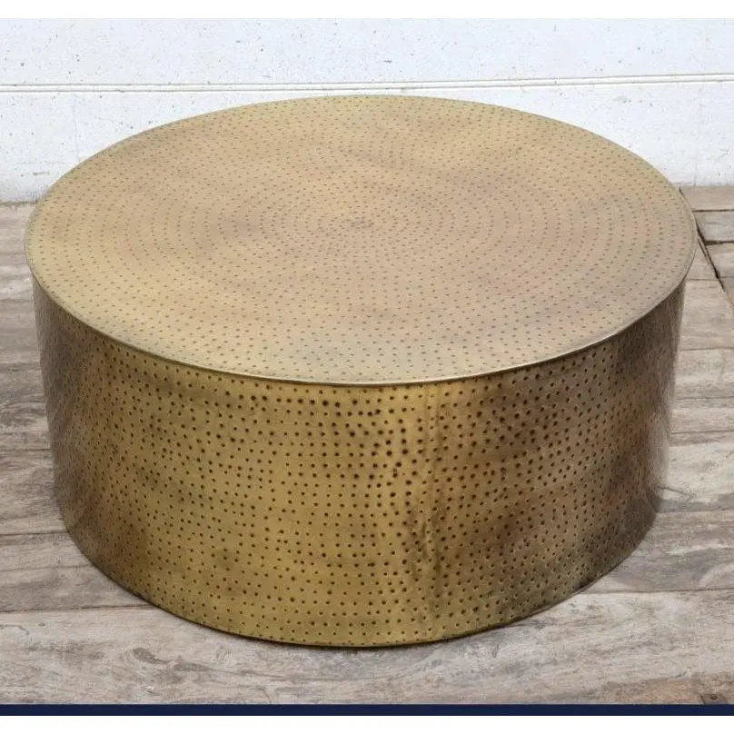 Titan Golden Hammered Metal Round Coffee Table - Furniture