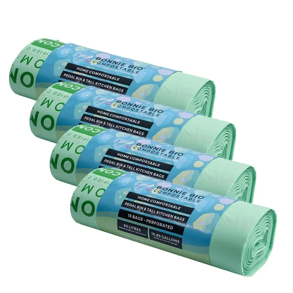60x Bonnie Bio Compostable 60L Pedal Bin & Tall Kitchen/Garbage/Bin Bags Green - Home & Garden