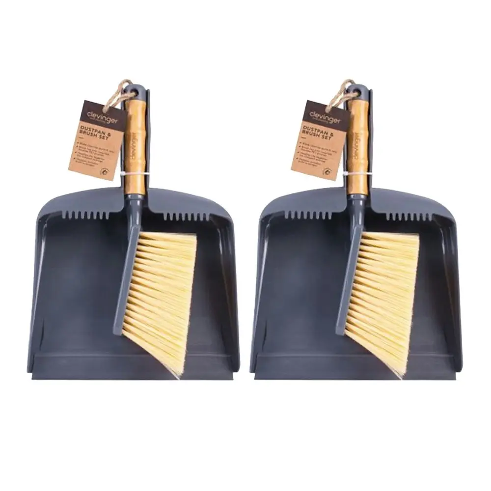 2x Clevinger Cleaning Household Dustpan And Bamboo Handle Brush Set 33x23x7cm - Home & Garden