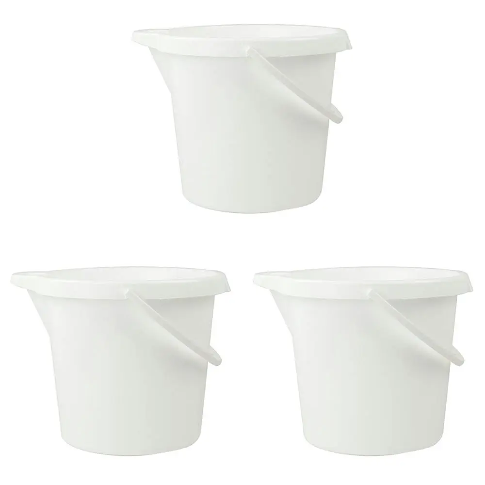 3x Home Leisure Bucket W/Lip 11L White Laundry Cleaning Home Organisation - Home & Garden