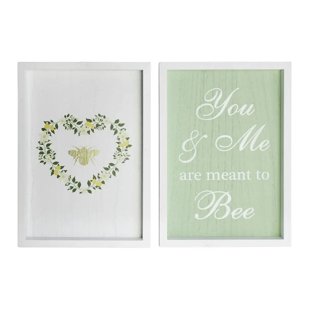 2PK You & Me Bee 28cm MDF Sign Wall Hanging Message Set Home/Office Room Decor - Home & Garden