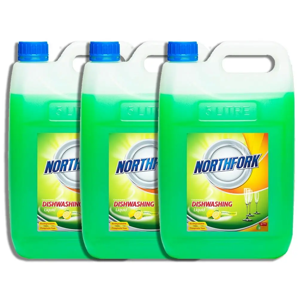 3x Northfork 5L Biodegradeable Dishwashing Dishes Concentrated Liquid/Soap Lemon - Home & Garden
