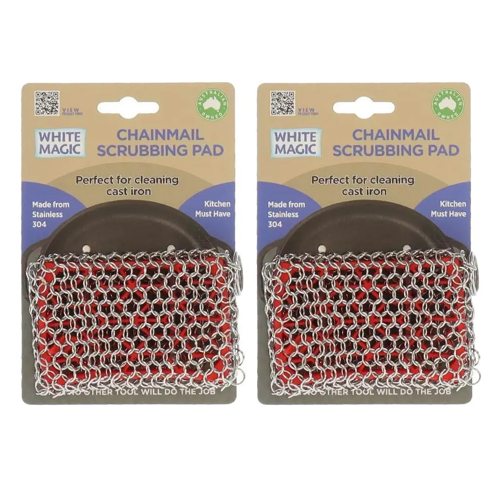 2x White Magic Stainless Steel 11cm Chainmail Scrubbing Pad Pot/Pan Residue - Home & Garden