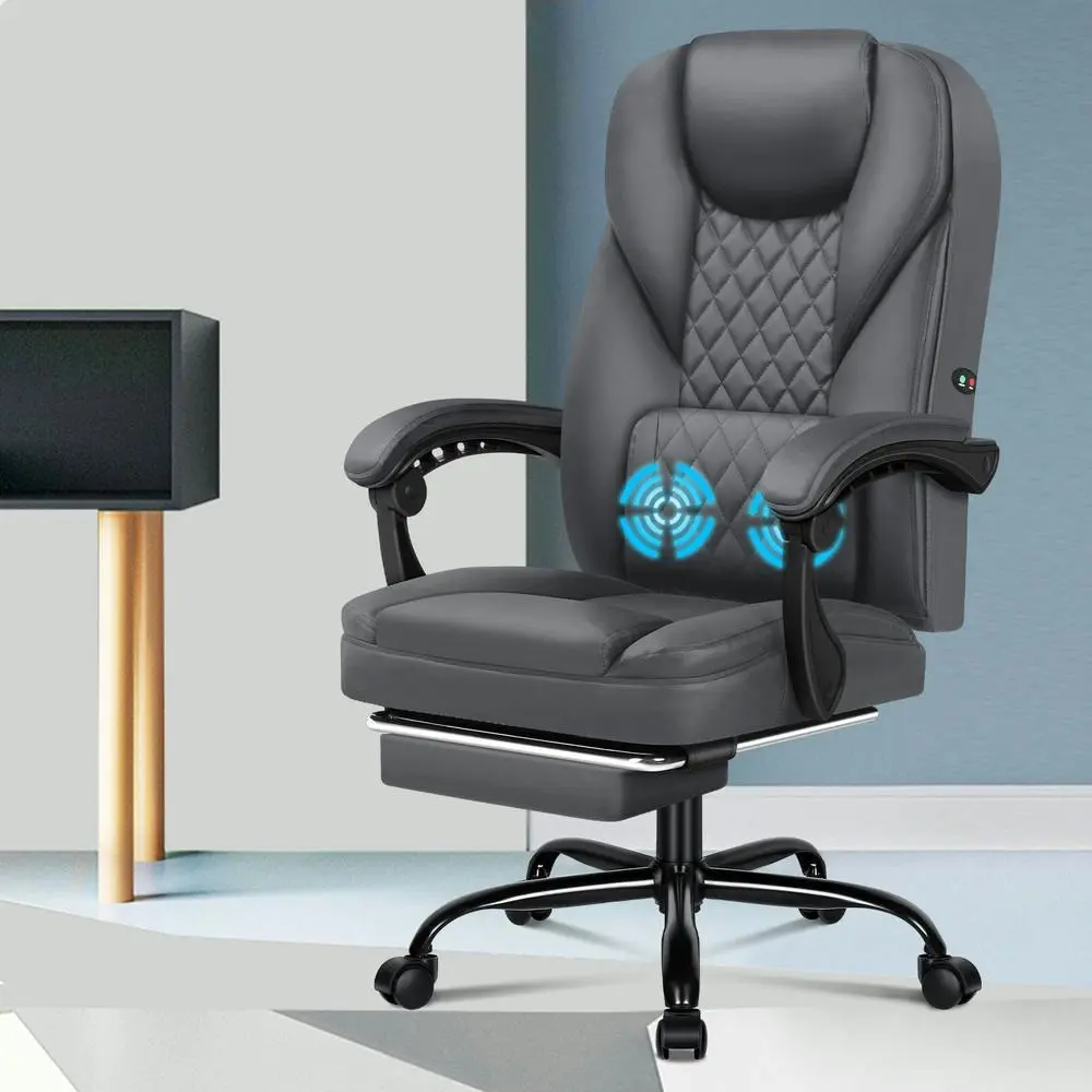 Alfordson Massage Office Chair Executive Seat Gaming Computer Leather Recliner Grey - Furniture