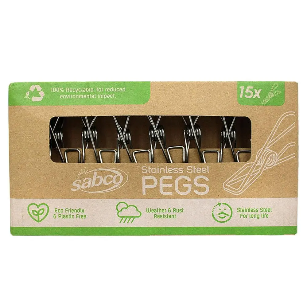 15pc Sabco 11cm Stainless Steel Clothes Pegs Laundry Hanging Pins/Clips Silver - Home & Garden