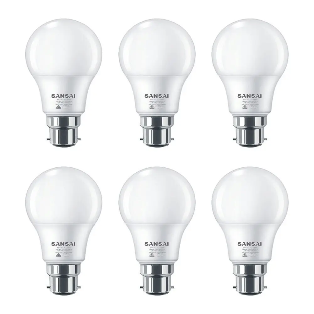 6x Sansai Home/Office LED 595lm Light Bulb A60 7W B22 Bayonet Warm White 3000K - Home & Garden