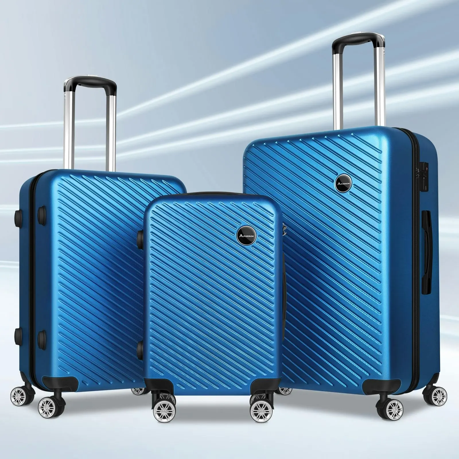 Alfordson 3PCS Luggage Suitcase Trolley Set Hard Case Travel Storage TSA Lock Timothy Blue - Fashion