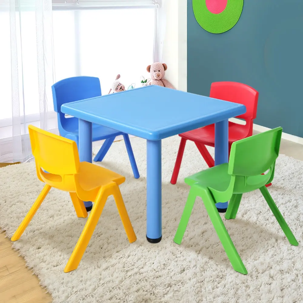 Keezi 5PCS Kids Table and Chairs Set Children Study Desk Furniture Plastic 4 Chairs BU-5PC