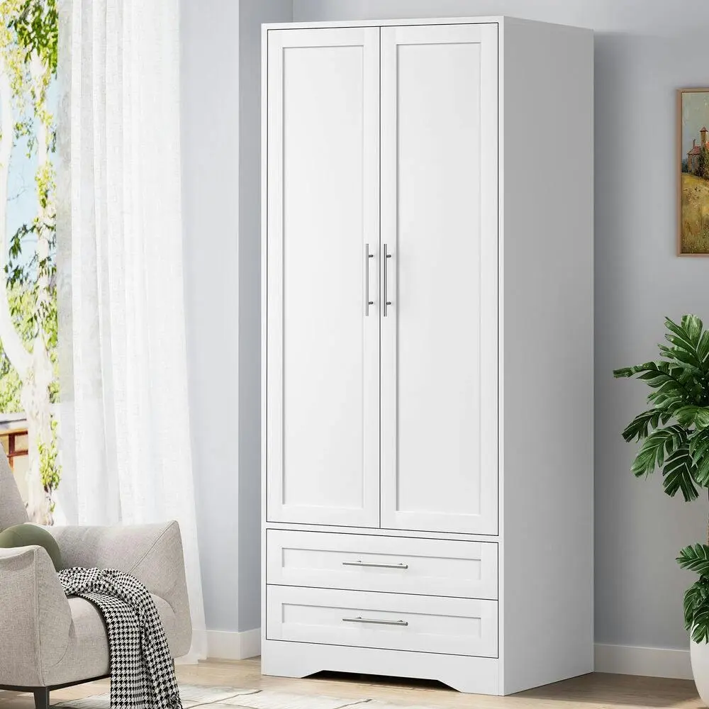Alfordson Wardrobe 2-Door Clothes Cabinet Rod White
