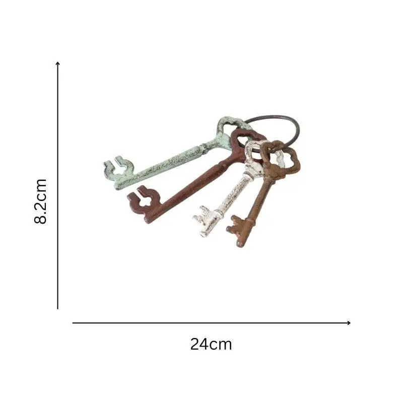 Willow & Silk Antique Metal 24cm Mixed Rusty 4 Skeleton Keys On Ring - Home & Garden