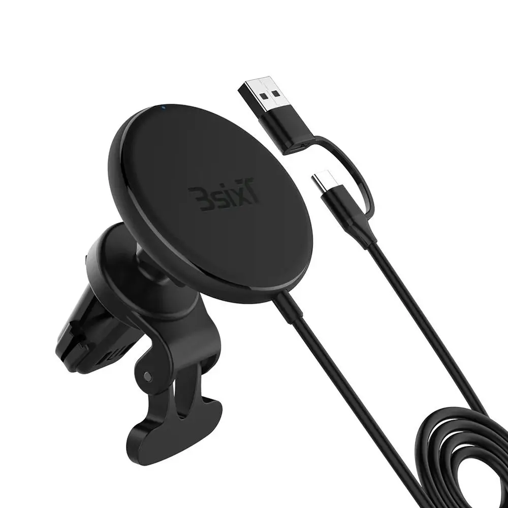 3sixT 15w Magnetic Wireless Car Air Vent Phone Mount/Bracket With Charger Black - Electronics