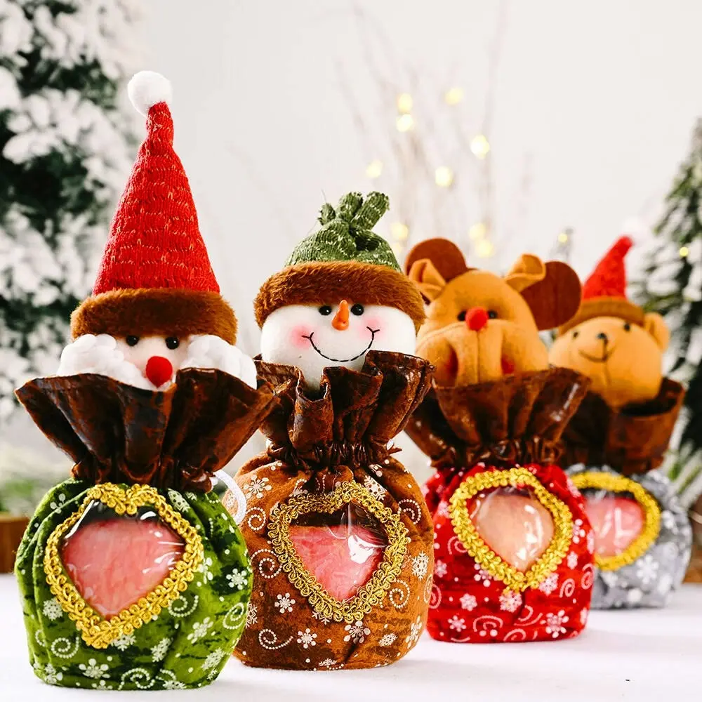 4 Pack Christmas Gift Doll Bags Drawstring Xmas Bags Reusable 3D Candy Bag - Home & Garden