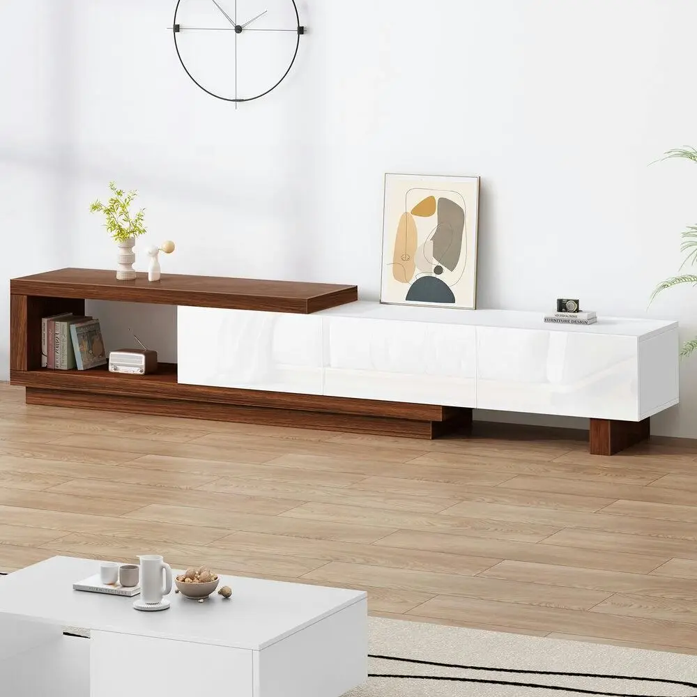 Alfordson Extendable Entertainment Unit TV Cabinet Stand 190-280cm Storage Gloss
