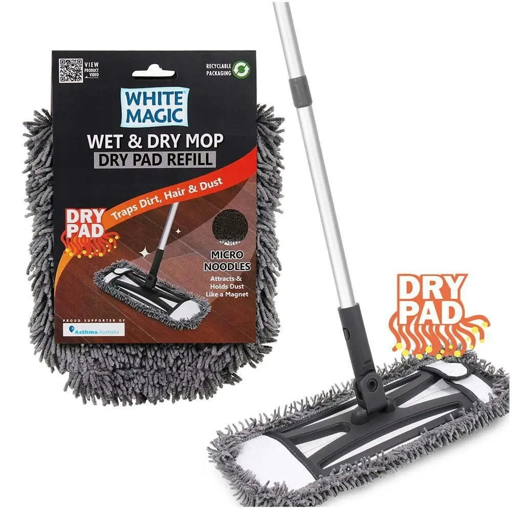 White Magic 40cm Microfibre Pad Refill Replacement For Wet & Dry Mop Dry Grey - Home & Garden