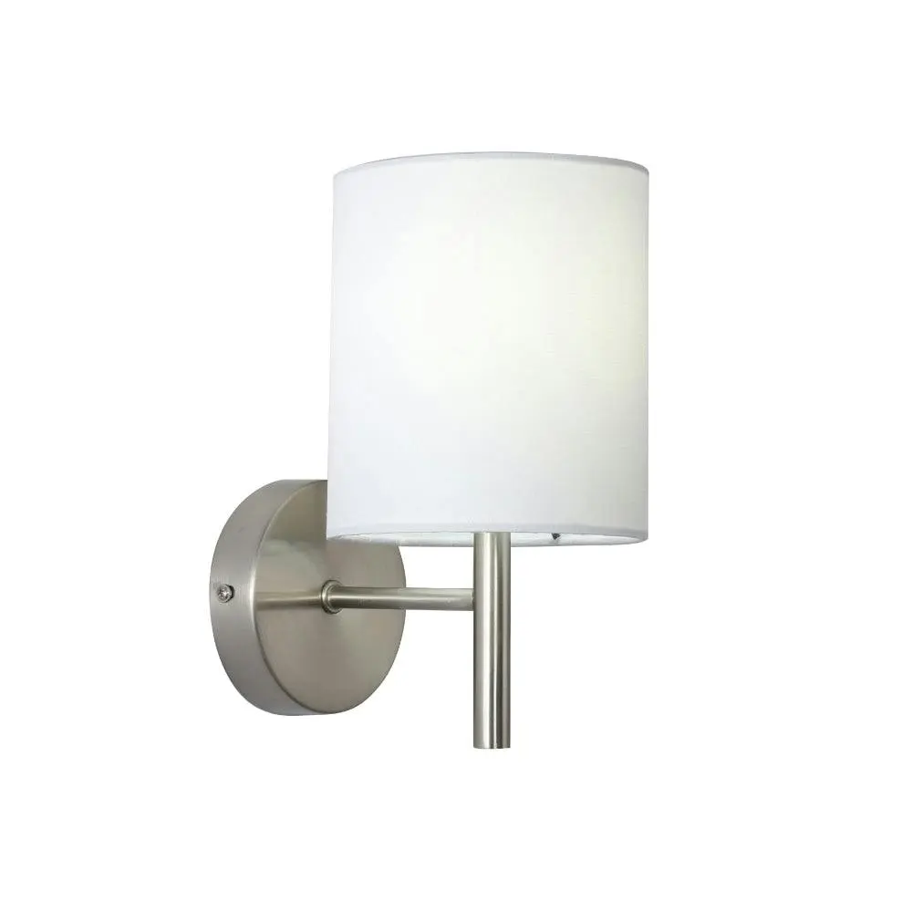 Emily Modern Linen Shade Metal Fixture Wall Lamp Light Satin Chrome / White - Home & Garden