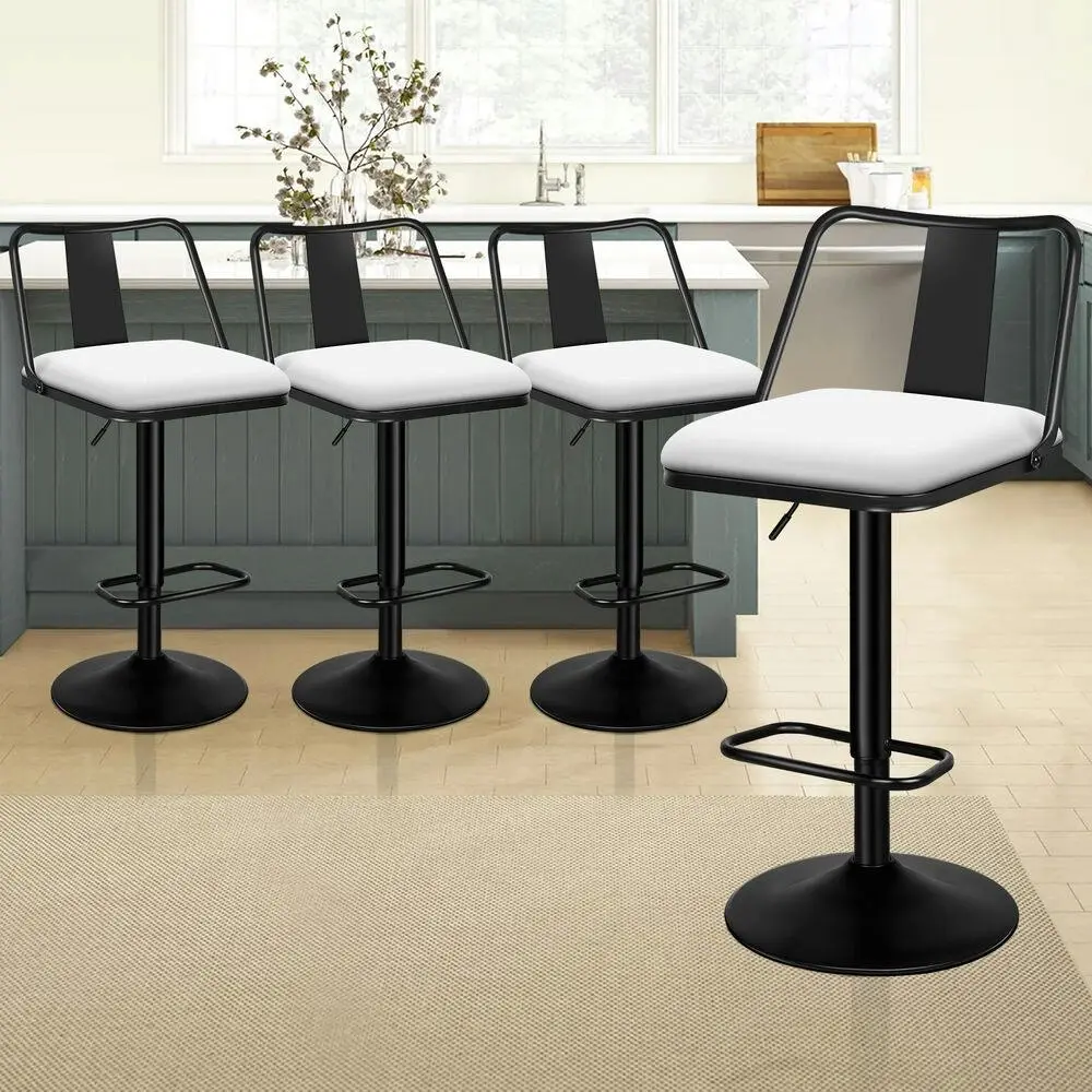 Alfordson 4x Bar Stools Gas Lift Leather Bar Chairs Kitchen Swivel Gloria White - Shop Dining Chairs & Bar Stools