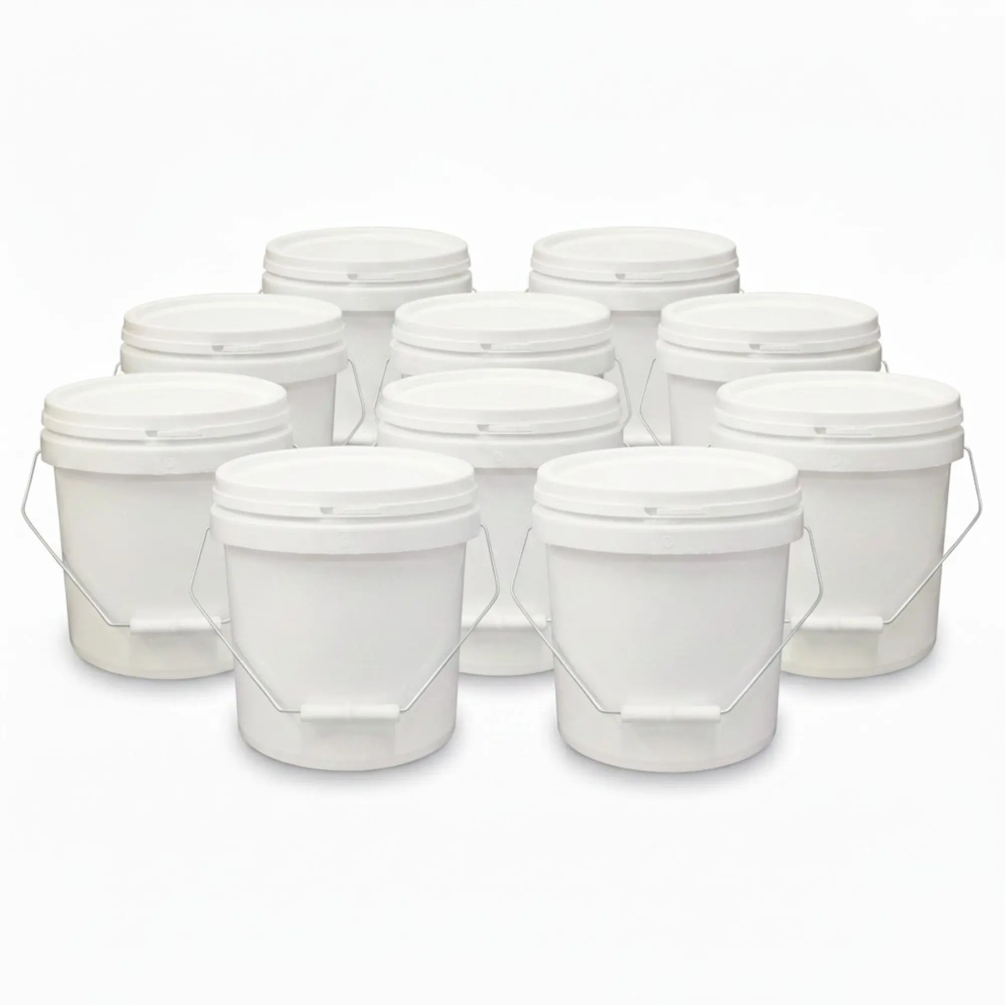 Kitchee Bulk 10x 10L Plastic Buckets + Lids - Empty White With Handle Large Pail