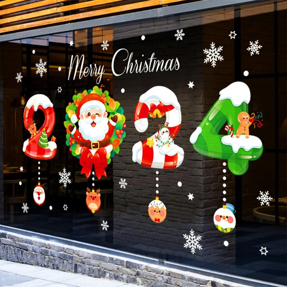 2024 Merry Christmas Window Clings Santa Claus Snowman Xmas Window Stickers - Home & Garden