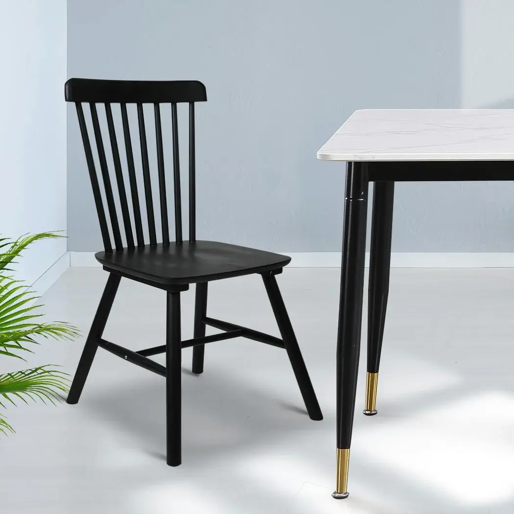 Levede 2xDining Chairs Kitchen Windsor Chair Natural Wood Cafe Lounge Seat Black - Furniture