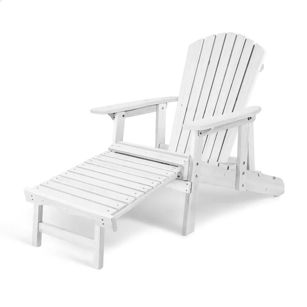 Alfordson Outdoor Chairs Wooden Adirondack w/ Ottoman Patio Beach Garden White - Furniture