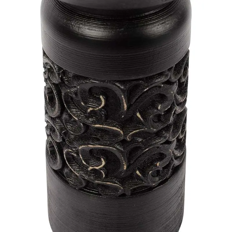 Willow & Silk Vintage 23.5cm Black Wooden Carved Pillar Candle Holder - Home & Garden