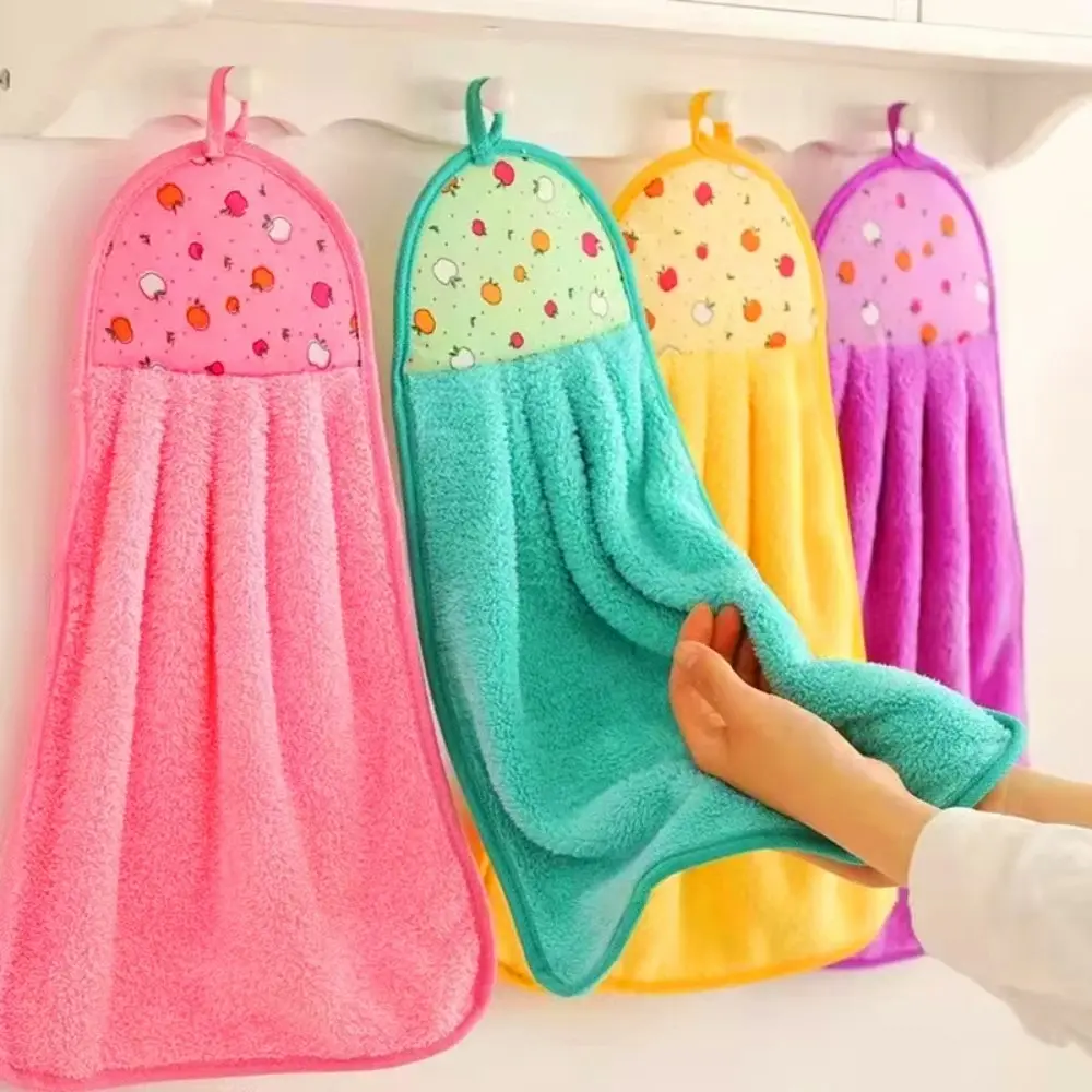 6pcs Coral Velvet Soft Hanging Hand Towel Thickened Absorbent Cloth Dishcloths - Home & Garden