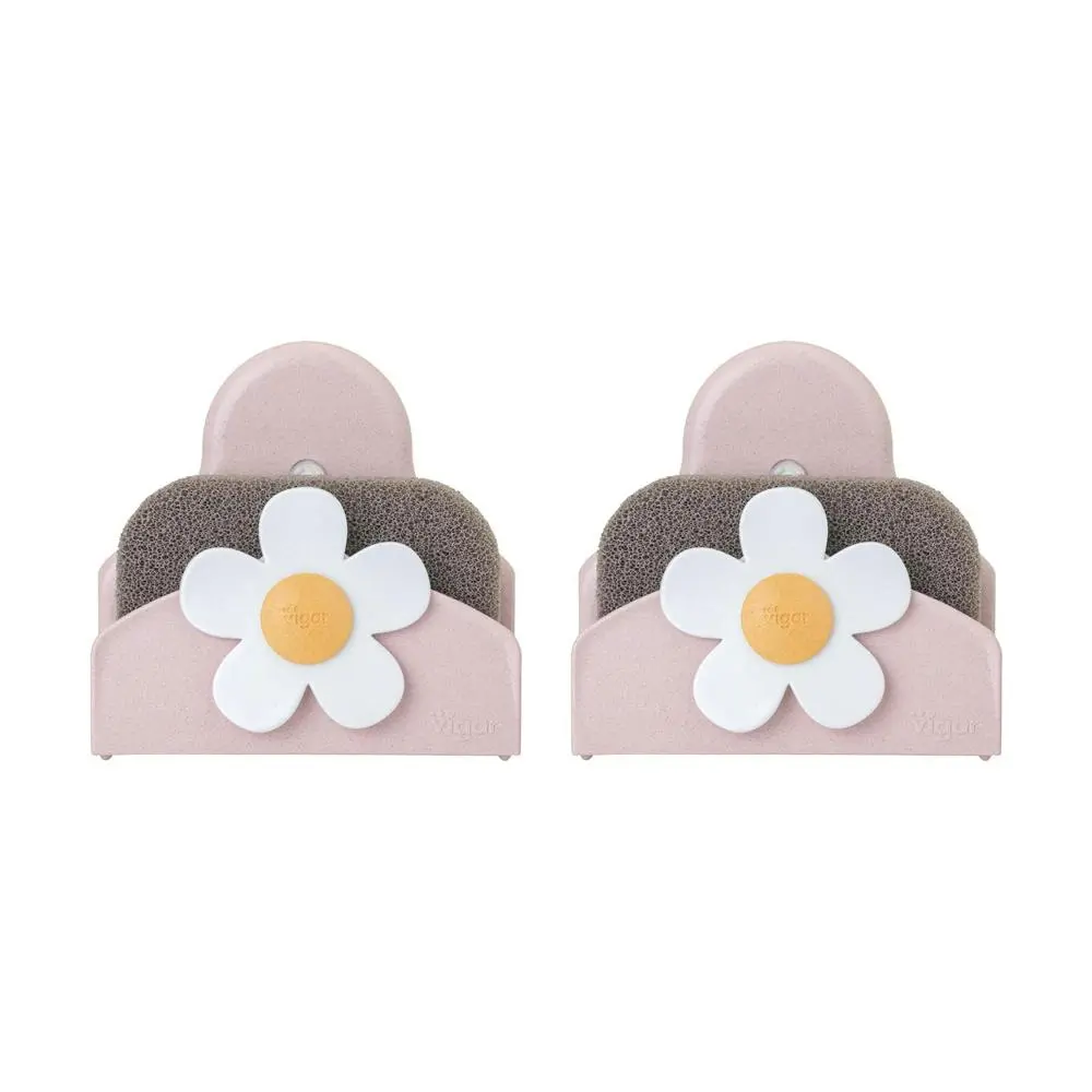 2x Florganic Wall Mounted Suction Holder w/ Silicone Sponge Cleaning Set PNK/GRY - Home & Garden