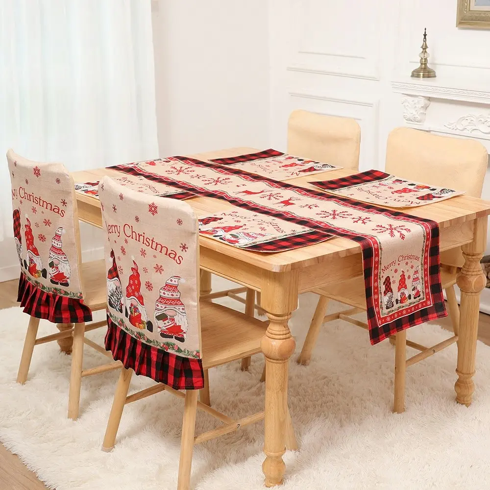 9Pcs Christmas Tablecloth Chair Cover Set Xmas Decor for Dinner Table Home Decor - Home & Garden