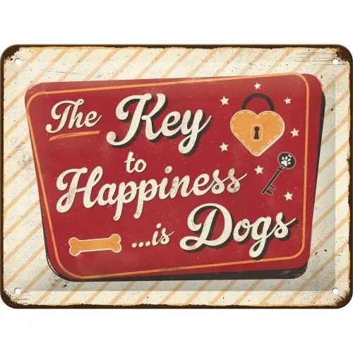 Nostalgic Art 15x20cm Small Wall Hanging Metal Sign Dogs Key to Happiness Decor - Home & Garden