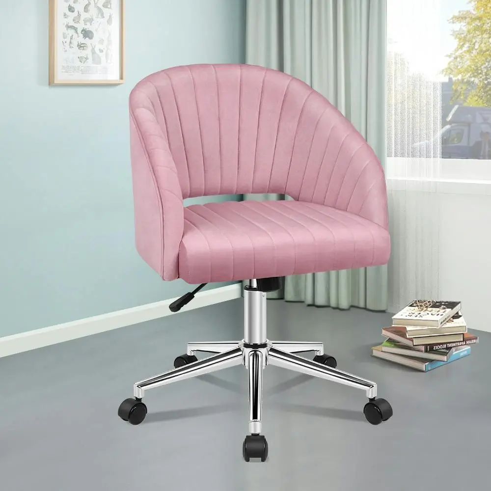 Alfordson Velvet Office Chair Home Office Mid Back Pink - Furniture