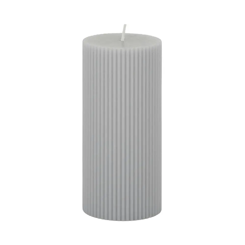 Assemble Grey Ribbed Pillar Candle Single Wick 15cm Grey Bathroom/Bedroom Decor - Home & Garden