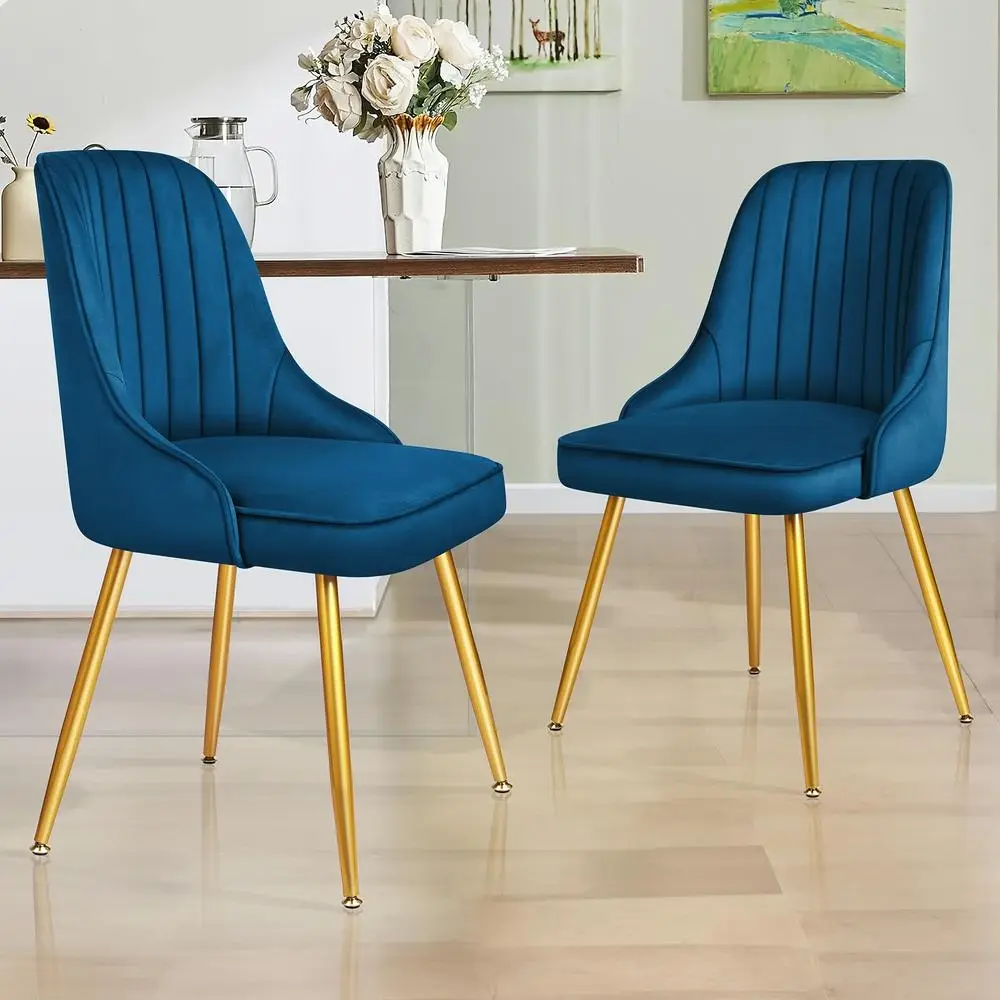 Alfordson 2x Dining Chairs Velvet Blue - Furniture