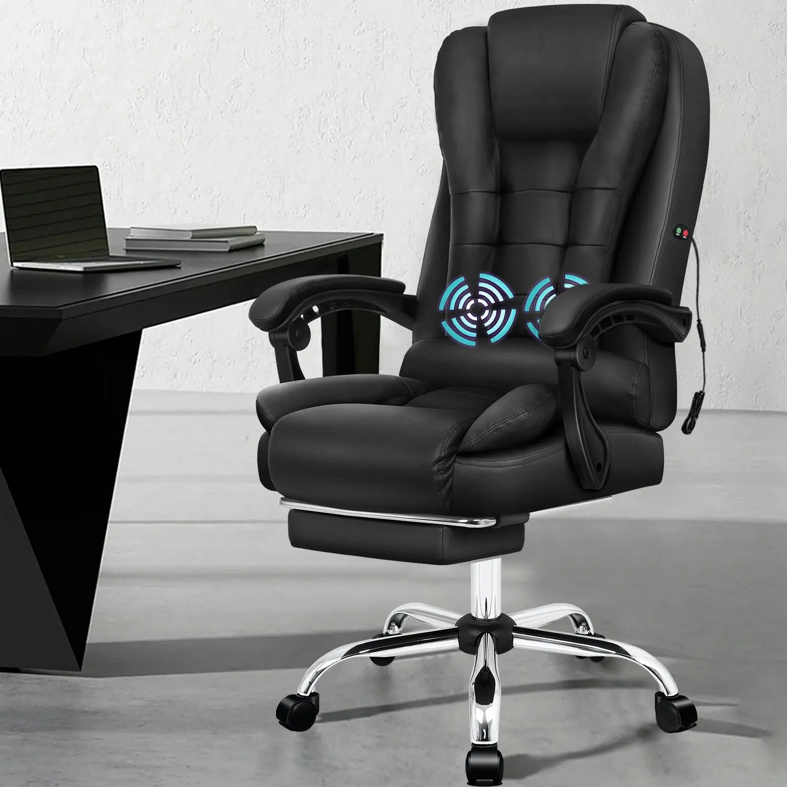 Alfordson Massage Office Chair Executive PU Leather Black (with footrest) - Furniture