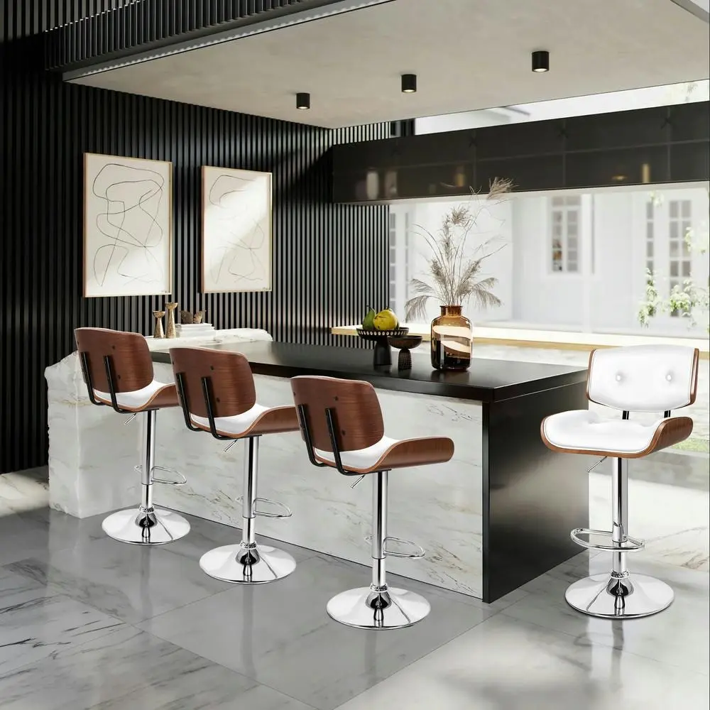 Alfordson 4x Bar Stool Kitchen Swivel Wooden Chair Leather Odette White - Shop Dining Chairs & Bar Stools