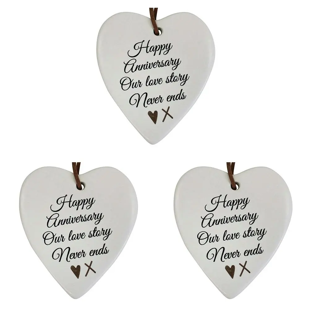 3x Ceramic Hanging 8x9cm Heart Anniversary w/Hanger Ornament Home Room Decor - Home & Garden