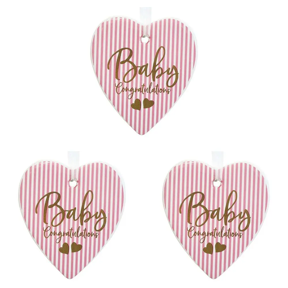 3x Ceramic Hanging 8cm Heart Baby Girl w/ Hanger Ornament Home/Office Room Decor - Home & Garden