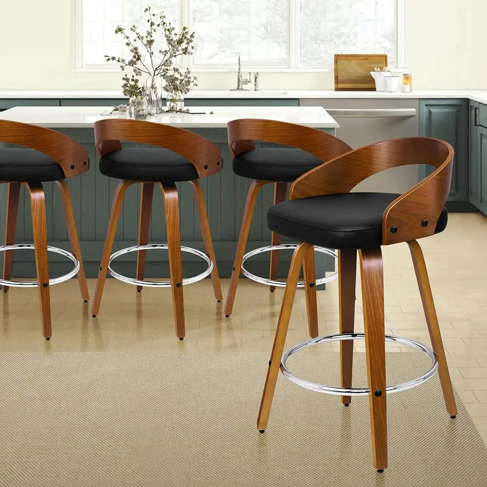 Alfordson Bar Stools Curving Backrest Black Caden x4 - Shop Dining Chairs & Bar Stools