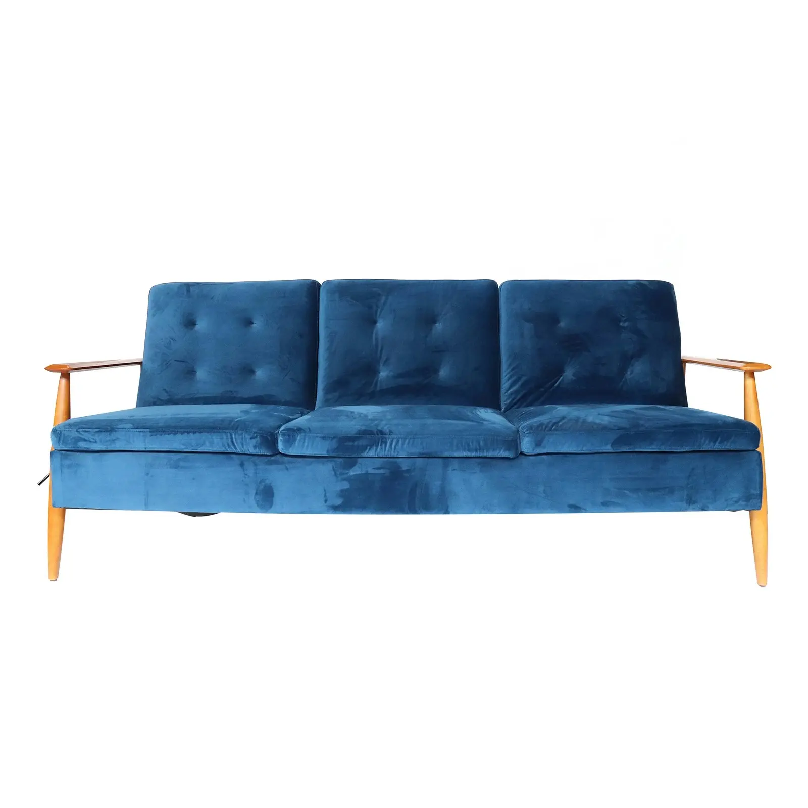 Lindy Timber arm Sofa Bed (Blue) - Furniture
