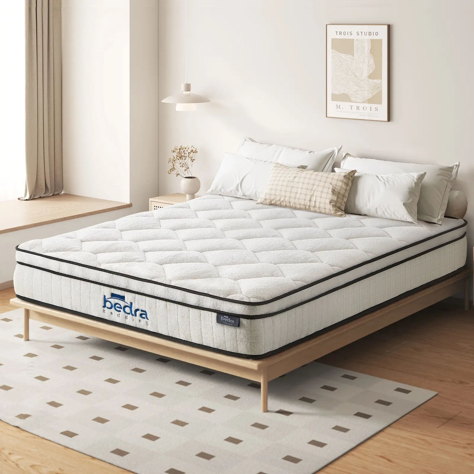 Bedra King Mattress Luxury Boucle Fabric Euro Top Pocket Spring Bed Medium 22cm - Furniture