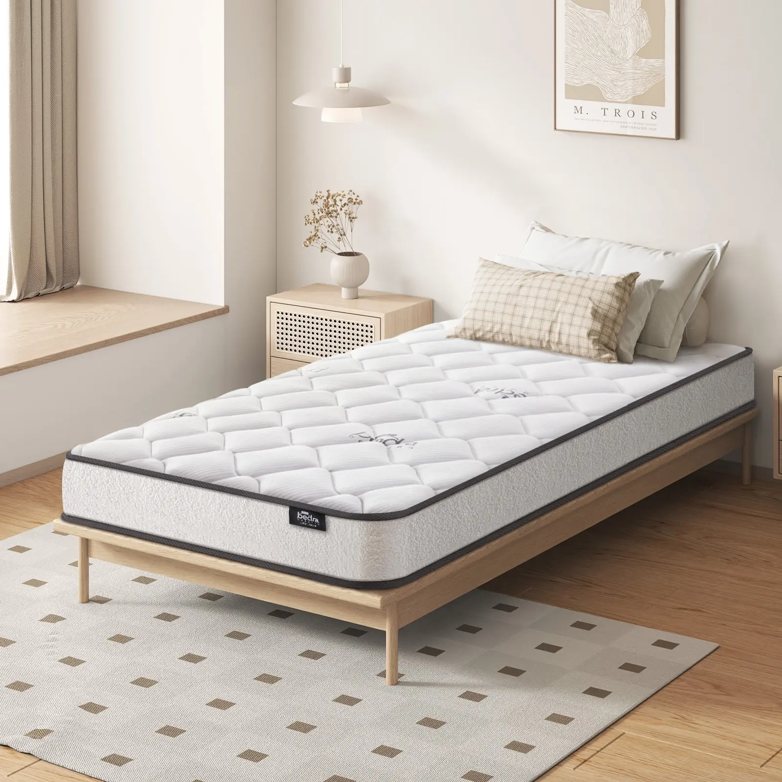 Bedra King Single Mattress Bed Medium Firm Foam Boucle Bonnell Spring 16cm - Furniture