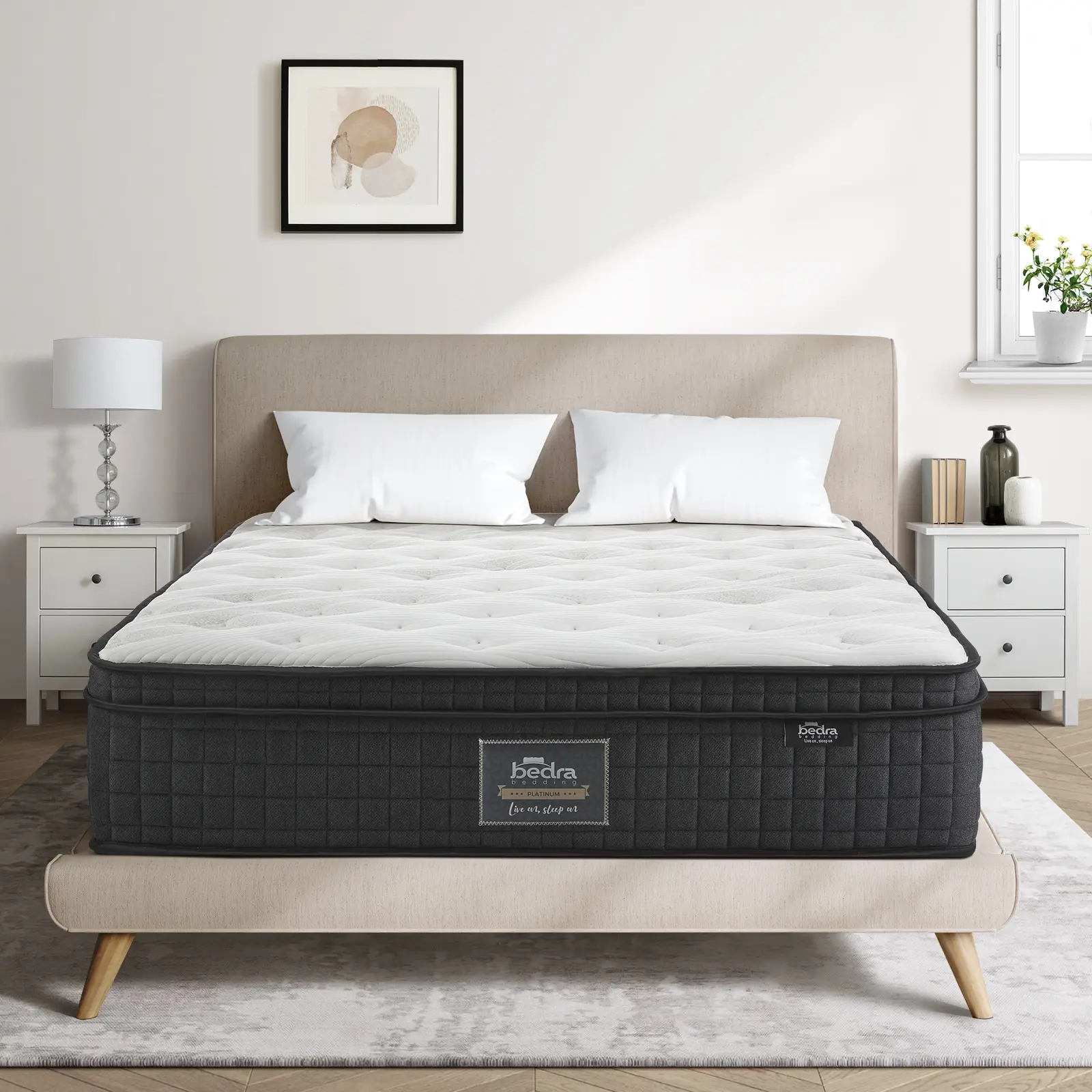 Bedra Double Mattress Cool Gel Foam Pocket Spring 34CM with Pillows - Furniture