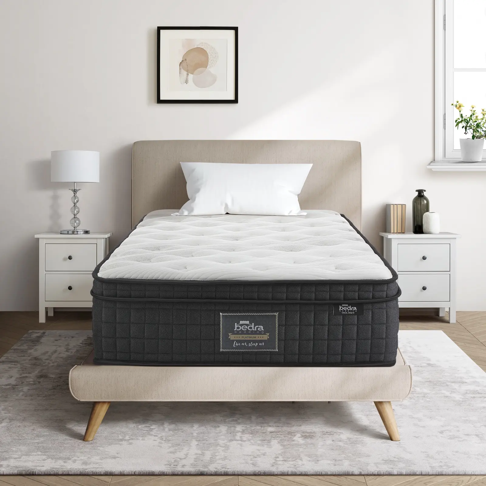 Bedra King Single Mattress Cool Gel Foam Pocket Spring 34CM with Pillow - Furniture