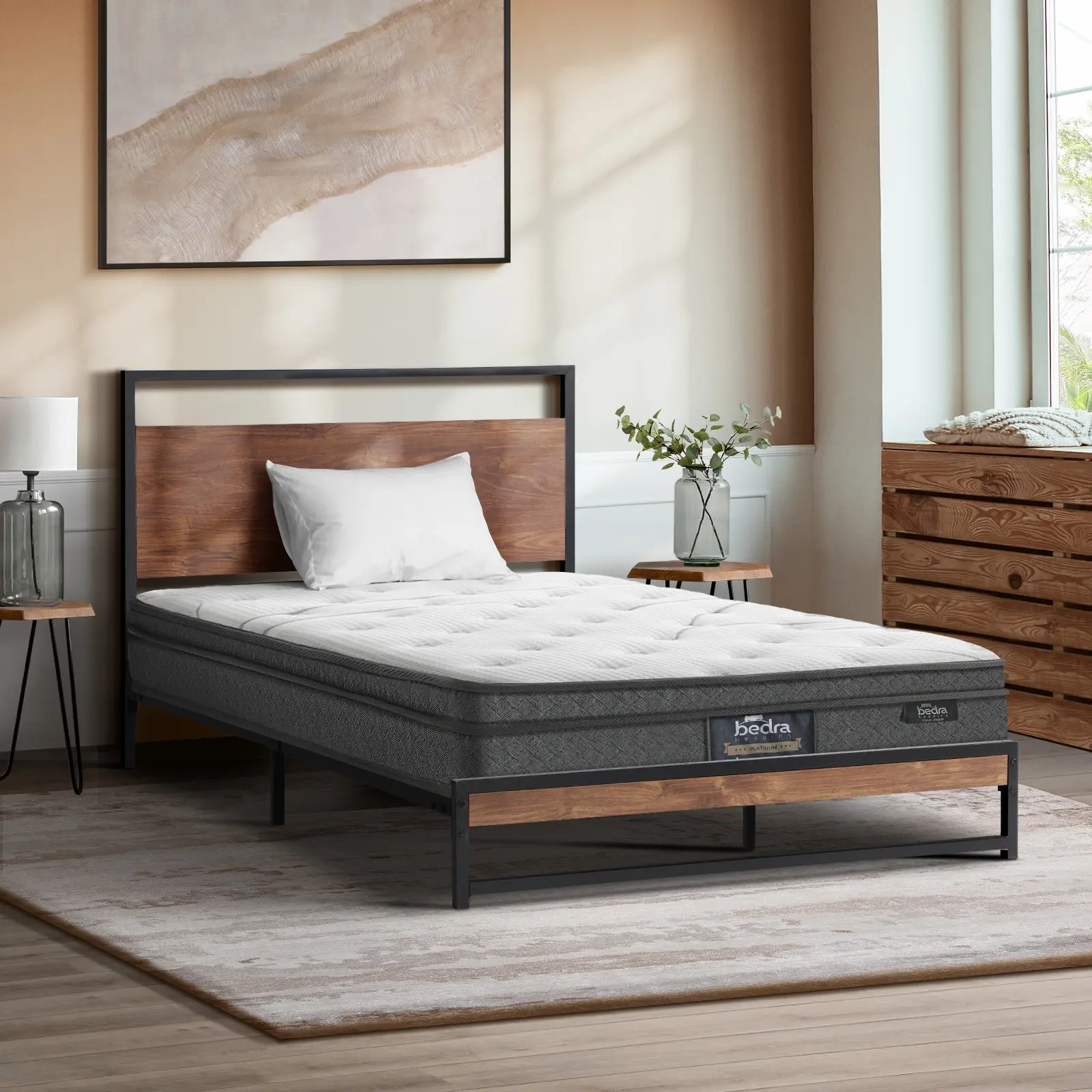 Bedra King Single Mattress Bonnell Spring Tight Top Bed Medium Firm 21CM - Furniture