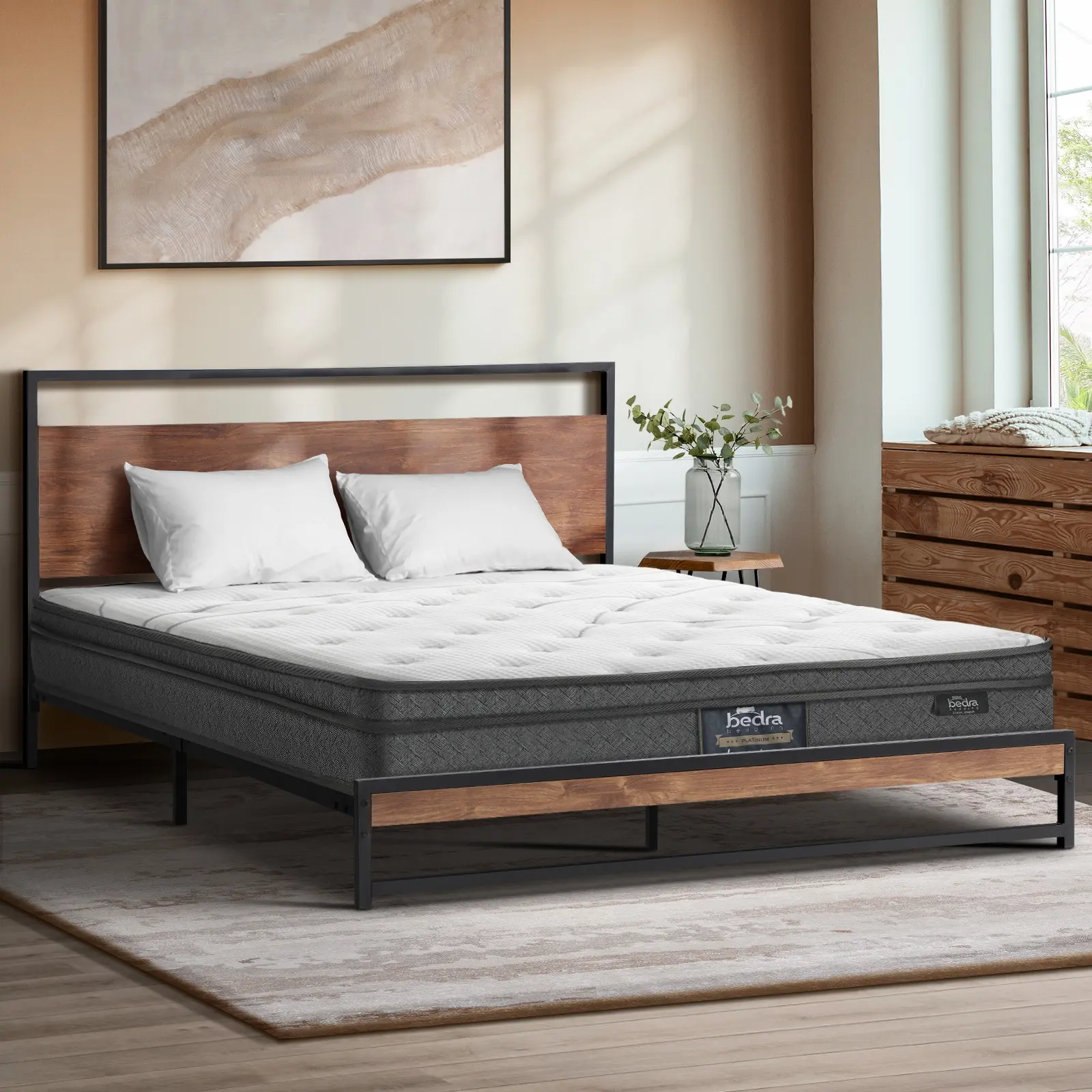 Bedra Queen Mattress Bonnell Spring Tight Top Bed Medium Firm 21CM - Furniture