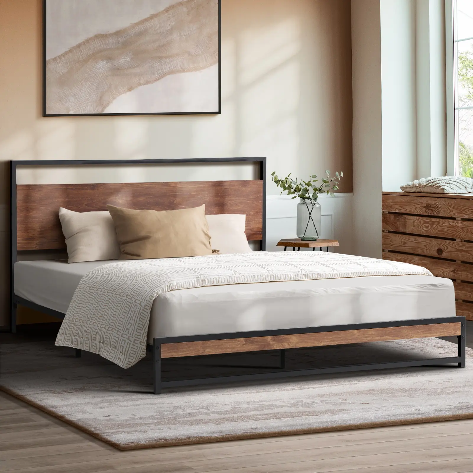 Oikiture Metal Bed Frame Queen Size Beds Base Platform Wood - Top Selling Beds